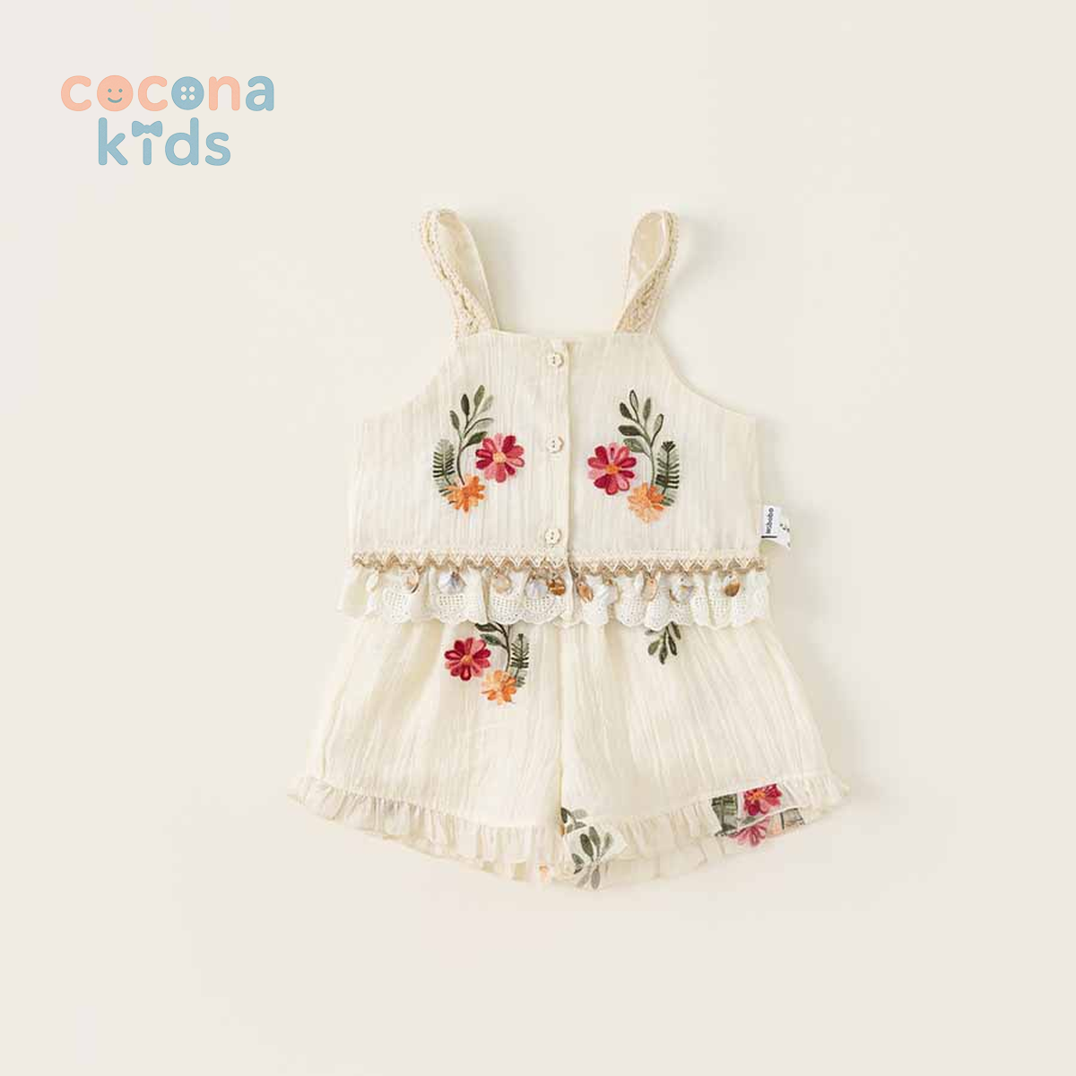 女の子 刺繍 吊りトップス＋ショートパンツ 夏 セットアップ